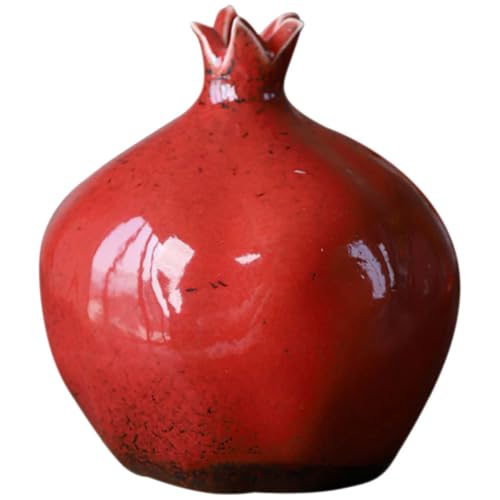 VOSAREA Glazed Ceramic Pomegranates Bud Vase, Pomegranate Home Decor Creative Flower Vase Fake Pomegranate Fruit Table Centerpiece Art Craft Ornament Housewarming Gift B, 12.50X9.50X9.50CM, Red - color: Red