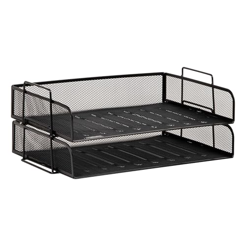 Mind Reader Stackable Paper Tray, Desktop Organizer, File Storage, Office, Metal Mesh, 2 Pcs., Black - color: Black