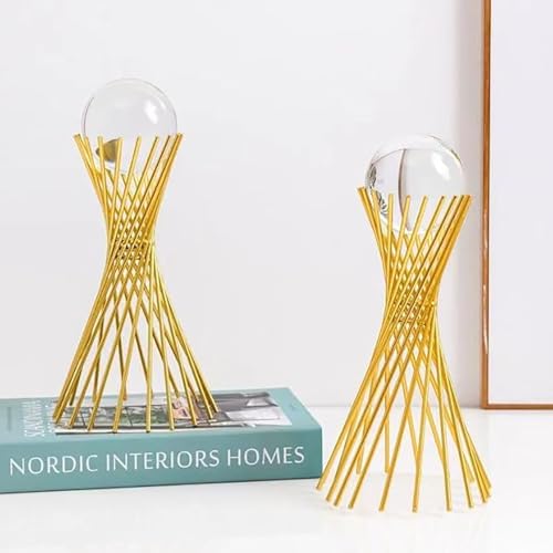 3D Modern Abstract Art Crystal Ball with Gold Iron Stand Decorative Ornaments for Living Room Bedroom TV Cabinet Crafts Gifts Office Home Deco (5.5" D x 3.1" W x 11.2" H) - style: 5.5"D x 3.1"W x 11.2"H