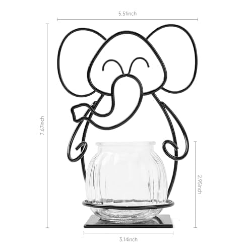 Desktop Glass Planter Hydroponics Vase, Planter Round Vase with Holder for Home Decoration, Modern Creative rabbit Plant Terrarium Stand, Scindapsus Container - color: Elephant Planter