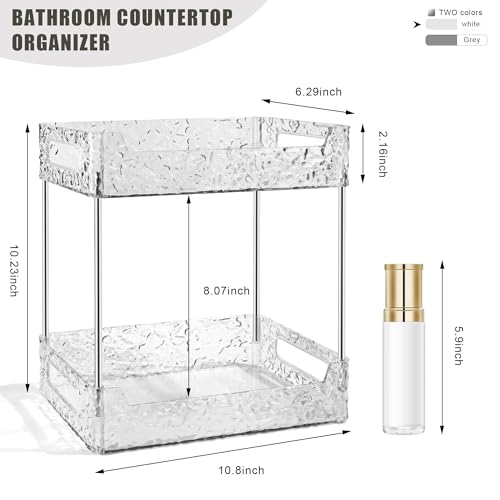 2-Tier Bathroom Counter Organizer Countertop Storage, Dresser Organizer Vanity Tray for Makeup, Perfume Organizer Cosmetics Skincare Shelf - Clear - color: Clear White, size: 2-Tier