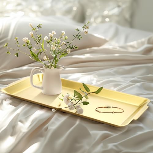 ZENFUN 3 Pack 304 Stainless Steel Serving Platters, 12.6" Rectangle Metal Dinner Plates with Handles, Decorative Organizer Trays for BBQ, Dining, Party, Buffet, Appetizer Serving(Gold)