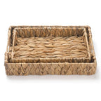 2 Pack Water Hyacinth Tray with Handles, Rectangular Wicker Serving Tray, Woven Serving Basket for Coffee Table, Bathroom, Living Room, Kitchen