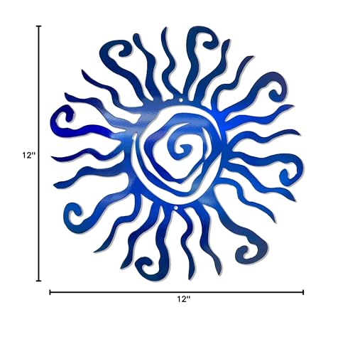 Riverside Designs Wacky Sun Metal Wall Art Indoor/Outdoor Decor - 18" Blue Rust Proof Wall Sculpture - Made in USA - Ideal for Bedroom, Garden, Home, Patio and Farmhouse - color: Blue, size: 18"L x 18"W