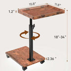 C Table Side Table Adjustable Height, 360°Swivel TV Tray Table with Wheels, Small Table for Eating, Dinner, C Shaped End Tables Living Room and Bedroom for Sofa, Couch, Bed,Chair, Snack