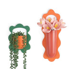Metal Wall Planters Set of 2, Retro Wavy-Edge Hanging Vases - Orange & Green Red Iron Wall-Mounted Planters for Indoor Plants, Flowers & Home Decor (Living Room, Bedroom, Bathroom)