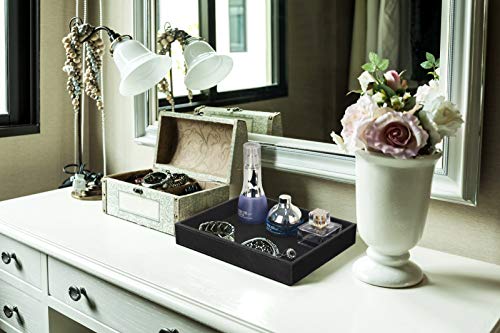 HofferRuffer Faux Leather Vanity Tray, Elegant Desktop Storage Organizer, Decorative Catchall for Perfume, Bathroom Valet, Nightstand or Dresser, Black, 10.2 x 8.4 x 1.8 Inches - color: Black, size: 10.2" x 8.4" x 1.8"