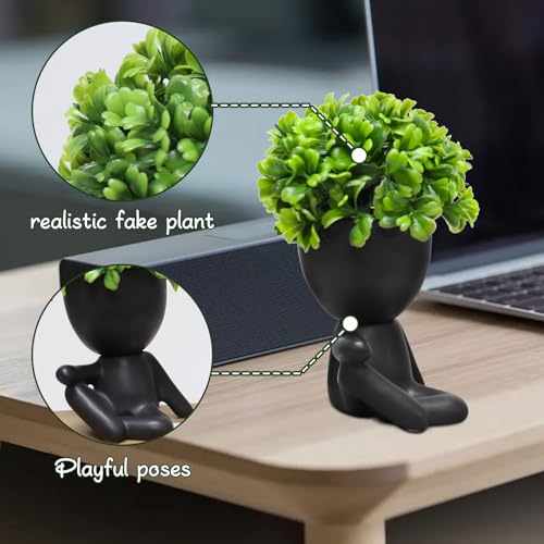Zerzsy Fake Succulent, Mini Succulents Plants Desk Plant for Office Decor for Women, Cute Fake Plants Bathroom Decor- Set of 1 - color: Black-j