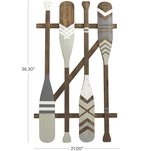 Deco 79 Wood Paddle Home Wall Decor Arrow and Stripe Patterned Wall Sculpture with Muted Blue Accents, Wall Art 21" x 1" x 36", Light Gray - color: Light Gray, size: 21"L x 1.2"W