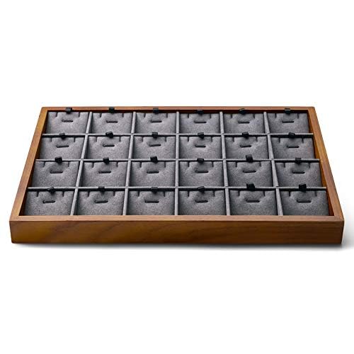 Oirlv Wood 24 Grids Jewelry Tray with Removable Inserts Jewelry Pads Necklace/Pendant Display Organizer Tray(Grey) - color: Grey 24 grid necklace/pendant jewelry tray