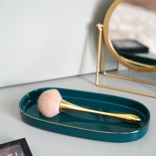 10x5 Bathroom Vanity Tray, Oval Ceramic Decorative Perfume Candle Tray for Bathroom/Kitchen Counter, Green - color: Green