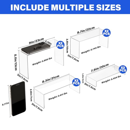 Acrylic Display Stand,8 Pcs 2 Set Display Risers, Acrylic Rectangular Display Shelf Holders for Showcase, Dessert, Perfume, Vendor Events, Cupcake Stands, Toys Display Shelves ( 8Pcs-Clear, 7”L~8”L~9”L ) - color: 8Pcs-Clear