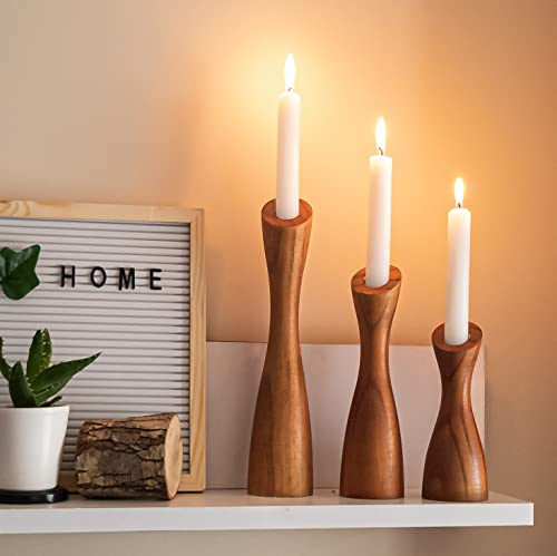 OLEEK Wooden Taper Candle Holders - Woods Taper Candle Holders for Table Centerpiece - Wood Candlestick Holders (9", 8", 6") Wooden Candlestick Holder for 7/8" candlesticks - Candlestick Holders Wood - size: 12"+10"+8" H