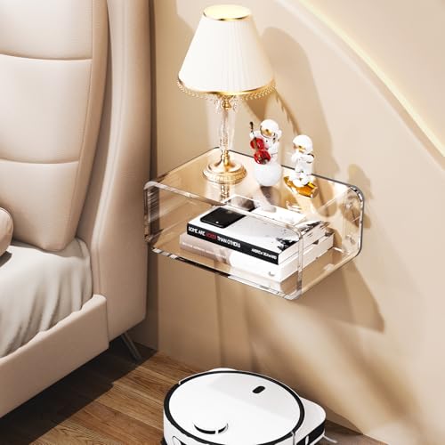 Acrylic Floating Nightstand, Bedside Table, Nightstand Shelf Wall Mounted Bedside Shelf (Clear, Small) - color: Clear