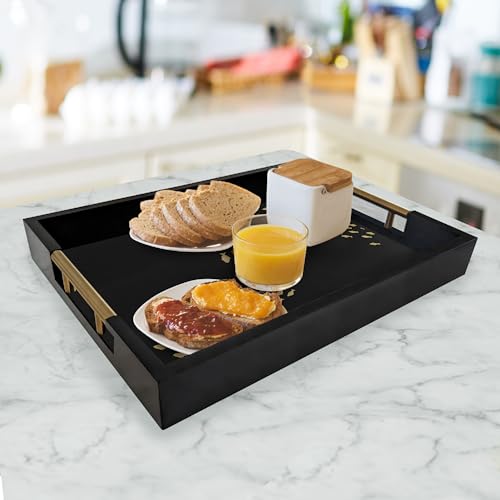 Black Serving Tray with School of Golden Fish Design Gothic Ottoman Tray, Tea and Coffee Table Tray, Jewelry Bathroom Organizer, Gift, Gloss Finish - style: Art Deco