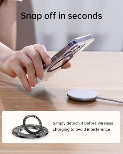 SYNCWIRE Magnetic Phone Ring Holder for MagSafe - Glitter Phone Grip Stand with 360° Rotation Finger Ring Kickstand Blingbling Compatible with iPhone 17 16 15 14 13 12 Pro Max MagSafe Accessories - color: Single Ring-1PCS-Glitter Black