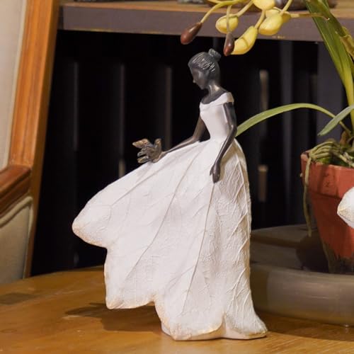 Guichifun Fairy Statue Collection Home Decoration - White Leaf Angel Girls with Bird Resin Home Decor for Outdoor or Indoor Outdoor Yard Decorations Figurines Retirement Gift 8.5 x 5.25 x 12 Inch - color: White-bird, size: Large