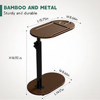 Yumkfoi Bamboo Bathtub Tray Table with Adjustable Height, Freestanding Bath Caddy Side Table for Tub Against Wall, Tub Shelf with Wine Glass Phone Holder, Functional Tray - Patent Protected (Brown) - color: Brown