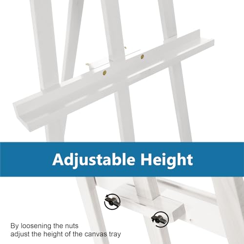 A - Frame Wooden Display Easel - Adjustable Lyre Beechwood Studio Easel Stand Holding Canvas Up to 90", Inclinable Artist Floor Painting Easel for Artwork Painting, White - color: White