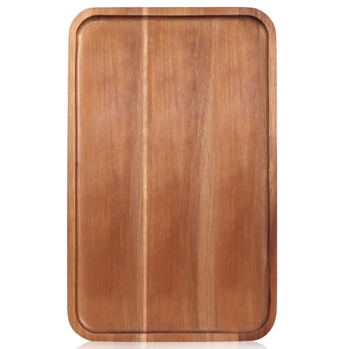 Rectangular Acacia Wood Trays Large Long Charcuterie Boards Party Decorative Serving Tray Platters for Food Dish Rectangle Wooden Cheese Board Kitchen Snack Cookies Platter Appetizer Dessert Tray - size: 16" x 8" x 0.8"