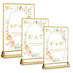 EHWINE 8 Pack Acrylic Sign Holder 8.5 x 11, Double Sided Gold Picture Frame Stand up Table Top Sign Holders, Clear Display Stand Menu Flyer Holder for Wedding Party (Provide Non-slip Mats)