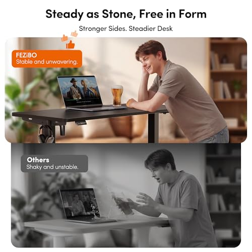 FEZIBO 55 x 24 Inchs Electric Standing Desk, Height Adjustable, Sit Stand Up, Computer Office Desk with Splice Board, Black Frame/Black Top - color: Black, size: 55x24