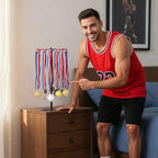Kifmurase Rotating Medal Hanger Display Stand, Tabletop Medal Holder Rack for Sports Awards, Adjustable Metal Rack for Running Basketball Gymnastics Soccer Marathon Medals, Showcase 45+ Medals
