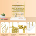 Jewelry Organizer Stand Metal Jewelry Display Rack with Wooden Tray Necklace Stand Partitioned Storage for Rings, Earrings and Bracelets Jewelry Rack(Gold) - color: Gold-White Tray