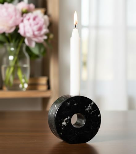 Marble Taper Candle Holders Set of 2 Black Elegant Candlestick Holders for Table Decor, Living Room & Home Centerpieces, Perfect for Pillar Candles & Gifts - color: Black