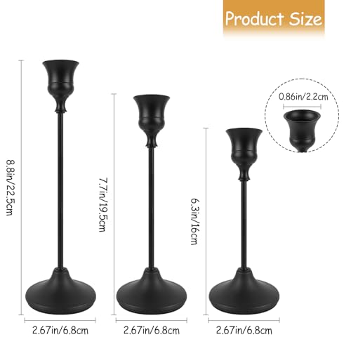 Black Candlestick Holders Set of 3, Metal Taper Candle Holders, Classic Decorative Candle Stick for Christmas, Wedding, Party, Dinner Tables,Home Décor - color: Black, size: 3PC