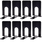 KINJOEK 4 Pairs/8 PCS Heavy Duty Bookends, 8.3x6.5x5.1 Inch Anti Slip Metal Book Ends for Books, Magazines, DVDs, Home, Office, School, Library, Black - size: 4Pairs Black