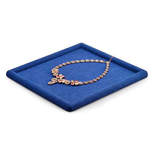 Oirlv Top Microfiber Jewelry Tray Square Nightstand Organizer Rings Earrings Necklace Trinket Storage Tray Showcase Jewelry Display (Blue) - color: Blue