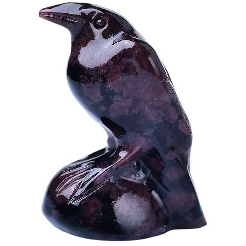 Natural Garnet Crystal Raven Statue 2" Healing Crystal Handmade Sculpture Lucky Guardian Pocket Statues Reiki Meditation Office Home Decoration Gift - color: Garnet