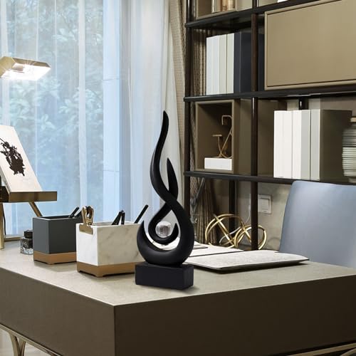AWNR Abstract Black Sculpture: Flame Statue with Glass Ball Resin Art Figurines - Unique Centerpiece for Modern Home Decor - color: Black Statue