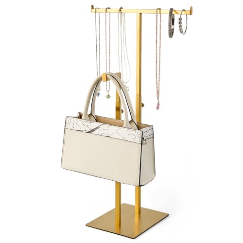 Jewelry Towers Necklaces Organizer Stainless Steels Jewelry Purse Display Stands Adjustable Height Decorations Boutique Purse Holder for Retail Counter Bag Handbag Display Rack
