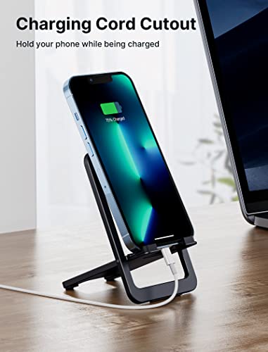 JSAUX Cell Phone Stand, Foldable Aluminum Adjustable Phone Holder for Desk Portable Travel Essentials Office Accessories for iPhone 17 16 15 14 13 Pro Max Samsung S25 S24 S23 Ultra Kindle-Black - color: Black, size: 1-PACK