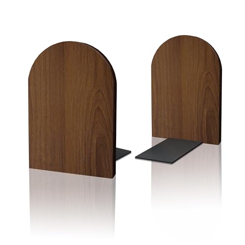 Brosisincorp Walnut Wood Book Ends for Shelves - Hand Polished Edges, Non-Skid Bookends for Heavy Duty Book Holders Office Desk Shelves Decorative Book Organizer, 6.69"H x 4.72"W x 3.94"L (1 Pairs) - color: 1 Pairs-round