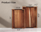 Fibogollo Acacia Wood Set of 2 Serving Tray with Metal Handles,Ottoman Decorative Trays Platter for Coffee Table,Living Room,Bar,Party - size: 15 x 10 in and 17 x 12 in - Set of 2