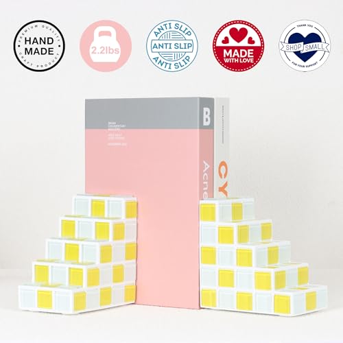 Decorative Bookends for Shelves - Stair Book Ends for Heavy Books - Unique Book Stopper & Holder for Shelves - Modern Home Decor Aesthetic Bookshelf Decor (Yellow & White) - color: Yellow & White