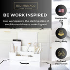 BLU MONACO White Wooden Desk Organizer With Drawer | Desktop Storage With Drawers | Multi-Compartment Desk Caddy for Home Office | 5.7”D x 12.9”W x 9”H Tabletop Accessory Holder
