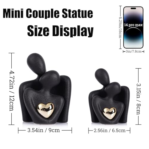 Mini Couple Statue - Ceramic Romantic Couple in Love Figurines for Decor Bedroom, TV Cabinet, Wedding Valentines Gift, Small Knick Knacks for Home Decor Shelve (3.15" Black) - color: 3.15" Black