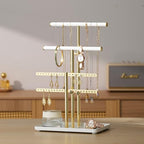 pickpiff Jewelry Holder Organizer with Velvet, Adjustable 10"-17" Tall, Metal Stand for Display Bracelet, Necklace, Earrings, Rings, White and Gold - color: Gold and White