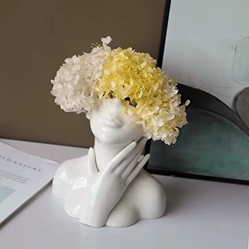 Face Vase Unique Ceramic Vase for Room,Office,Home Decor,White,B - style: White-B