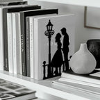 Peacoblue Metal Bookends for Shelves, Modern Decorative Heavy Duty Study Book Support Stoppers for Office, Desk, Shelf, Room 5.3"x4.3"x7.9" Cast Iron Bookends, 1 Pair (Men and Women Under Streetlight) - style: Men and Women Under Streetlight