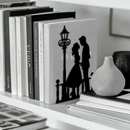 Peacoblue Metal Bookends for Shelves, Modern Decorative Heavy Duty Study Book Support Stoppers for Office, Desk, Shelf, Room 5.3"x4.3"x7.9" Cast Iron Bookends, 1 Pair (Men and Women Under Streetlight) - style: Men and Women Under Streetlight