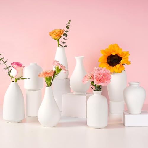 8 Pack Ceramic Bud Vase, White Ceramic Vase Modern Mini Bud Vase in Bulk for Centerpieces, Small White Vase for Flowers Pampas Grass, Wedding, Home - color: White-set of 8