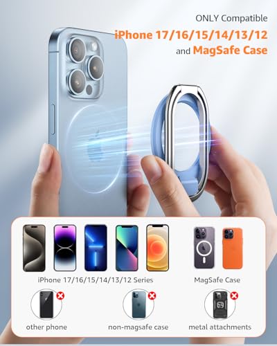 【2025 Upgraded】 Mag Safe Phone Ring Holder, SUPERONE Adjustable Magnetic Kickstand & Removable Phone Grip Compatible with Wireless Charging Only for iPhone 17 & 16 & 15 & 14 & 13 Series - Sierra Blue - color: Sierra Blue
