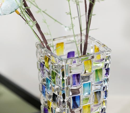Magcolor Hand Painted Blue Woven Glass Vase -Crystal Flower Vase- 7.7 inch, Glass Plant Vase for Floral Arrangements, Centerpieces, Weddings, Housewarming, Centerpiece Home Deco. - color: Blue