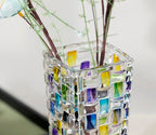 Magcolor Hand Painted Blue Woven Glass Vase -Crystal Flower Vase- 7.7 inch, Glass Plant Vase for Floral Arrangements, Centerpieces, Weddings, Housewarming, Centerpiece Home Deco. - color: Blue