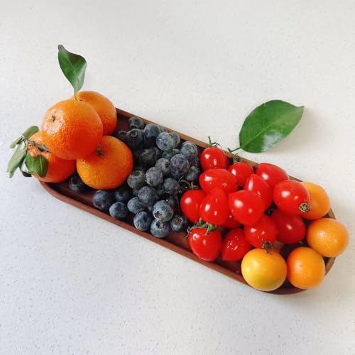 Wooden Serving Platters and Trays,Natural Acacia Wood Serving Trays for Party Wood Plates for Food,Snack,Dessert,Appetizer,Cheese,Fruit,Cookie,Oval Bathroom Vanity Jewelry Tray Platter,11.4"X4.1"1PCS